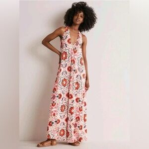 Boden V-Neck Jersey Maxi Dress size 12 in Multi White Red Blue Orange Pink